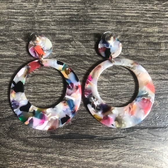 Acetate Round Multicolor Tortoise Drop Earrings - Picture 3 of 5